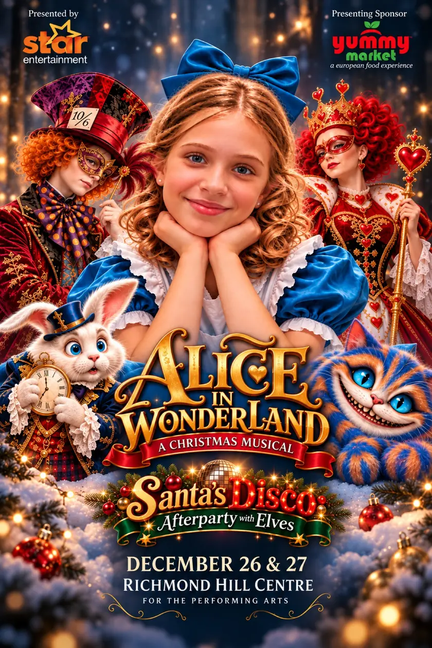 Trailer frame with the Alice in Wonderland Christmas musical poster art